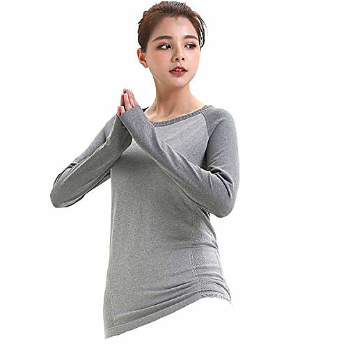 

women's sports skin gym yoga run seamless long sleeve function fitness t-shirts(small,grey)