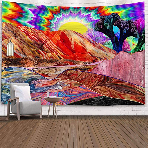 

Wall Tapestry Art Decor Blanket Curtain Picnic Tablecloth Hanging Home Bedroom Living Room Dorm Decoration Polyester Colorful Sunshine Mountain River Views