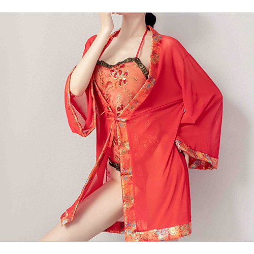 

Women's Print Robes Suits Nightwear Floral Embroidered Red One-Size