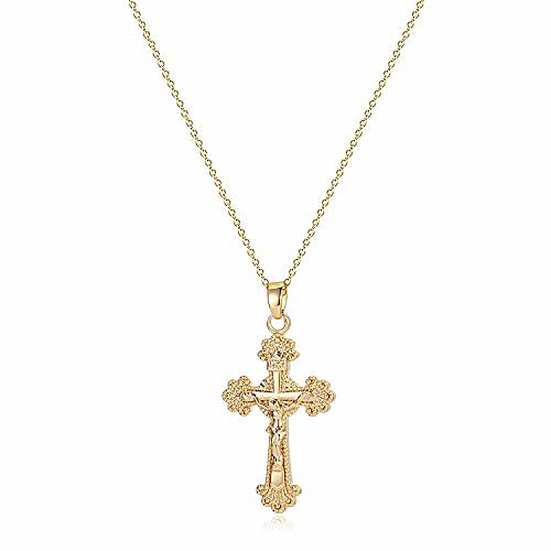 

crucifix necklace gold faith cross pendant vintage 14k gold plated dainty chain minimalist simple god lords prayer religious jewelry gift