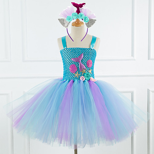 

Mermaid Dress Girls' Movie Cosplay Vacation Dress New Year's Purple Blue Pink Dress Headwear Christmas Halloween Carnival Polyester / Cotton Polyester