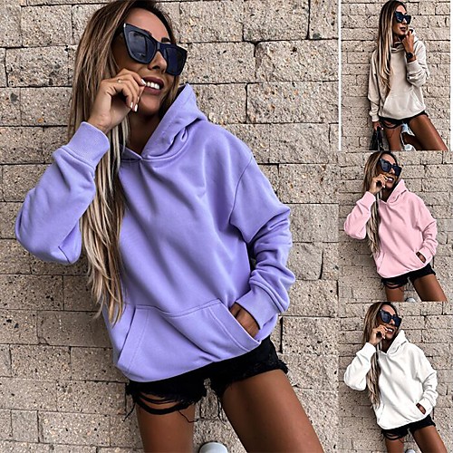 

Women's Hoodie Pullover Front Pocket Hoodie Solid Color Sport Athleisure Hoodie Top Long Sleeve Warm Soft Comfortable Everyday Use Daily General Use / Winter