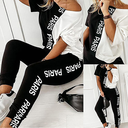 

Women's Sweatsuit 2 Piece Set Patchwork Loose Fit One Shoulder Color Block Cute Sport Athleisure Clothing Suit Long Sleeve Warm Soft Comfortable Everyday Use Causal Exercising General Use / Winter