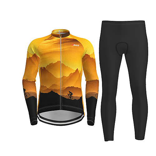 

Men's Long Sleeve Cycling Jersey with Tights Winter Black / Yellow Novelty Bike Breathable Quick Dry Moisture Wicking Sports Novelty Mountain Bike MTB Road Bike Cycling Clothing Apparel / Athleisure