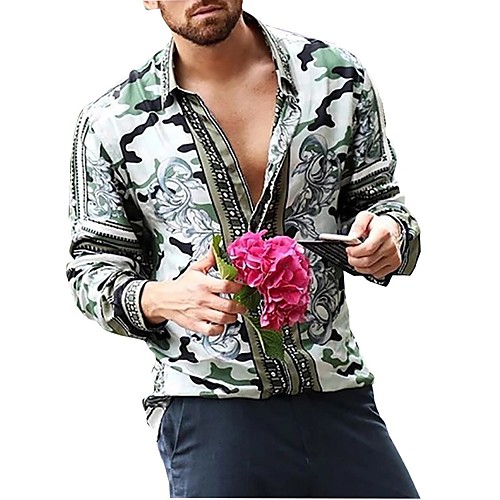 

Men's Shirt Other Prints Graphic Long Sleeve Daily Tops Basic Light Green