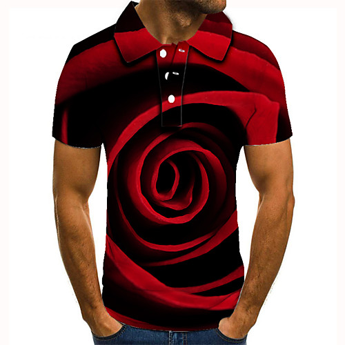 

Men's Polo 3D Print Graphic Print Short Sleeve Daily Tops Basic Red