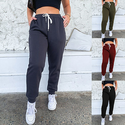 

Women's Sweatpants Joggers Jogger Pants Athleisure Bottoms Pocket Drawstring Fleece Winter Fitness Gym Workout Performance Running Training Breathable Soft Sweat-wicking Normal Sport Solid Colored