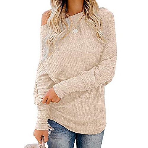 

womens off shoulder pullover sweater lightweight bat wing casual knit jumper tops beige