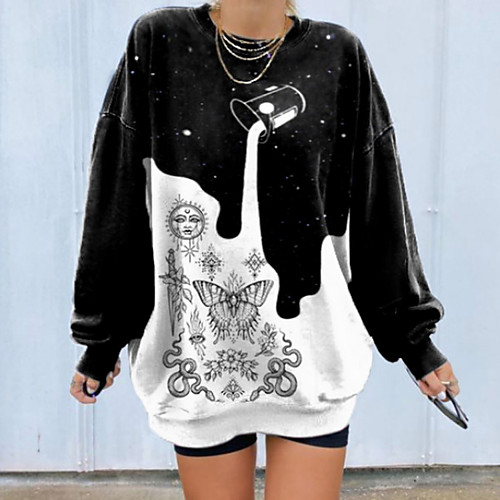 

Women's Pullover Sweatshirt Print Oversized Daily Other Prints Basic Hoodies Sweatshirts White