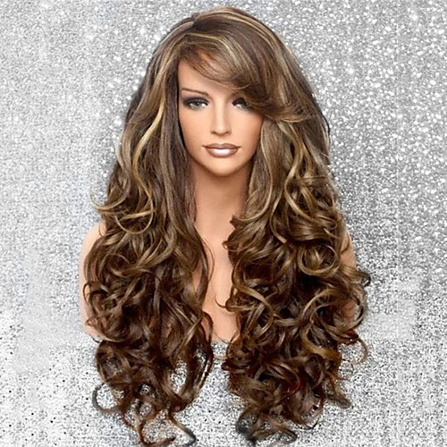 

Synthetic Wig Curly Asymmetrical Wig Long Brown Synthetic Hair 26 inch Women's Classic Exquisite Fluffy Brown
