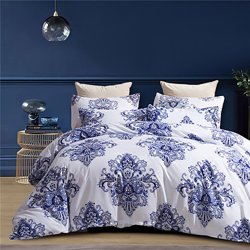 

Blue Floral Print 3 Pieces Bedding Set Duvet Cover Set Modern Comforter Cover-3 Pieces-Ultra Soft Hypoallergenic Microfiber Include 1 Duvet Cover and 1 or2 Pillowcases