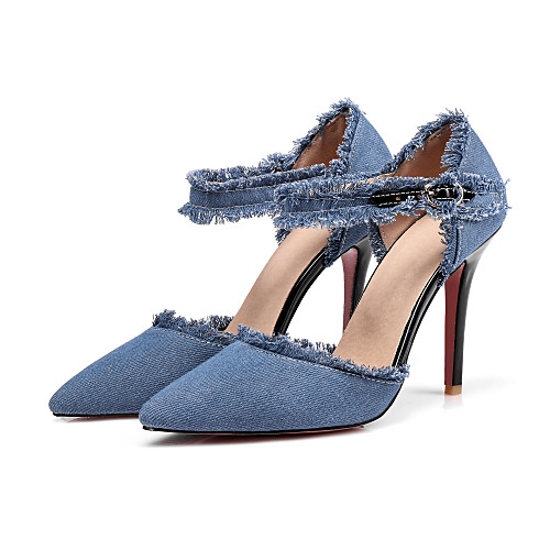 

Women's Heels Stiletto Heel Pointed Toe Casual Daily Walking Shoes Denim Buckle Solid Colored Black Dark Blue Light Blue