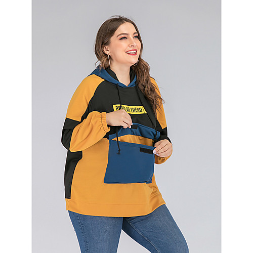 

Women's Plus Size Pullover Hoodie Sweatshirt Color Block Daily Other Prints Basic Hoodies Sweatshirts Yellow