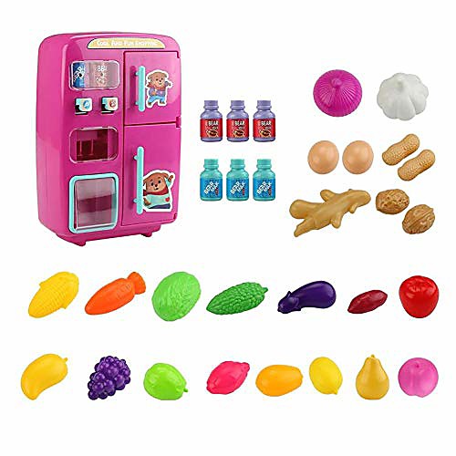 

toy fridge for kids electric simulation mini toy refrigerator with door fog lighting function - toy kitchen playsets, hot pink/blue