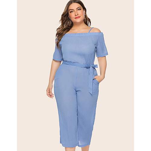 

Women's Basic Black Blue Jumpsuit Solid Colored