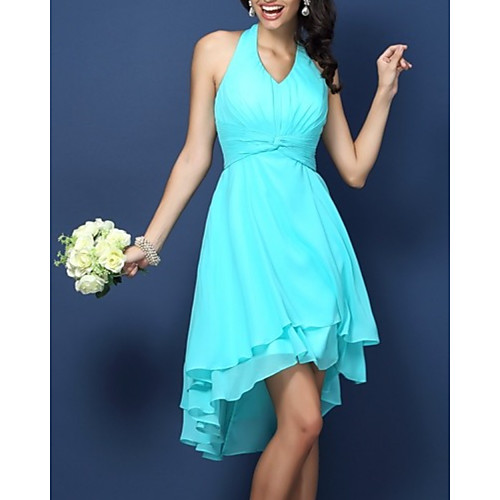 

A-Line Halter Neck Short / Mini Chiffon Bridesmaid Dress with Pleats