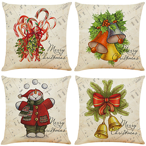 

1 Set of 4 pcs Christmas Series Decorative Linen Throw Pillow Cover 18 x 18 inches 45 x 45 cm