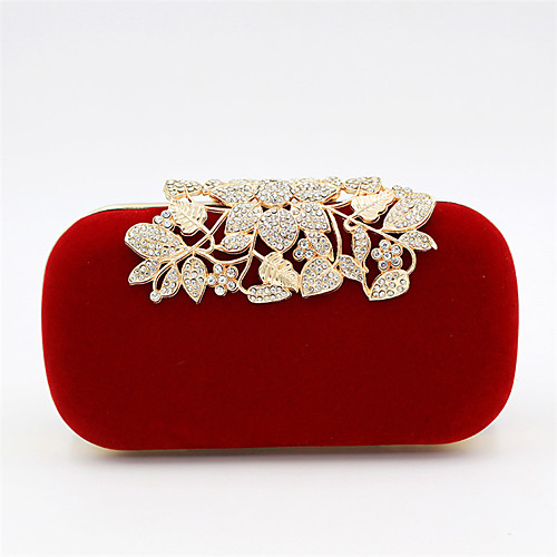 

Women's Bags Polyester Alloy Evening Bag Crystals Flower Solid Color Floral Print Wedding Event / Party Evening Bag Handbags Black Red