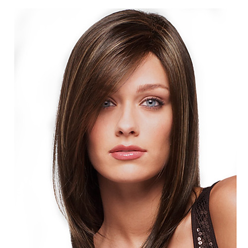 

Synthetic Wig kinky Straight Asymmetrical Wig Long Brown Synthetic Hair 12 inch Women's Exquisite Romantic Fluffy Brown