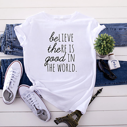 

Women's T-shirt Letter Print Round Neck Tops 100% Cotton Basic Basic Top White Black Yellow