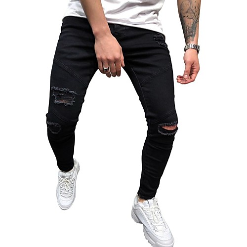 

Men's Slim Daily Jeans Pants Solid Colored Full Length Black