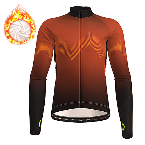 

21Grams Men's Long Sleeve Cycling Jersey Winter Fleece Polyester Black Red Blue Gradient Geometic Bike Jersey Top Mountain Bike MTB Road Bike Cycling Thermal Warm Fleece Lining Breathable Sports