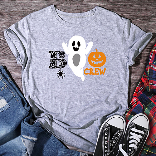 

Women's Halloween T-shirt Graphic Prints Pumpkin Ghost Print Round Neck Tops 100% Cotton Casual Basic Halloween Basic Top White Black Purple