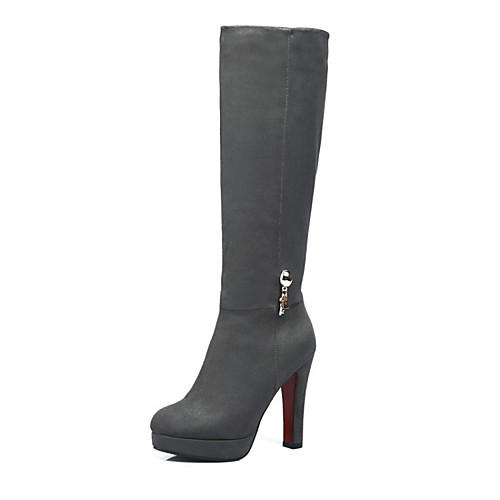 

Women's Boots Chunky Heel Round Toe Knee High Boots Casual Basic Daily Walking Shoes Suede Solid Colored Wine Black Brown