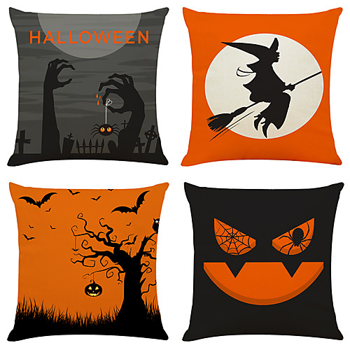 

Halloween Party Halloween Decor Horror Ghost Set of 4 Black and red with halloween Linen Square Decorative Throw Pillow Cases Sofa Cushion Covers 18x18