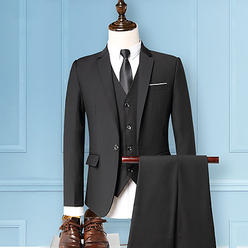 

Black / Wine / Navy Blue Solid Colored Regular Fit Men's Suit - Shawl Lapel