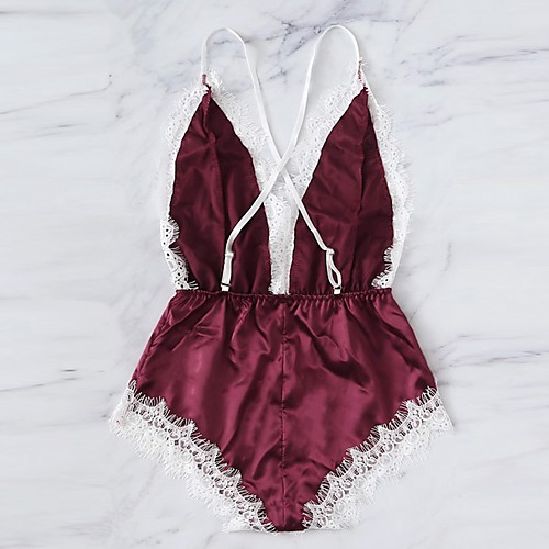 

Women's Backless Cut Out Layered Bodysuits Nightwear Jacquard Solid Colored Black / Purple / Red S M L