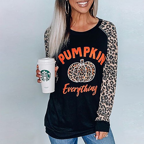 

Women's Halloween Blouse Shirt Leopard Cheetah Print Long Sleeve Print Round Neck Tops Basic Halloween Basic Top Brown