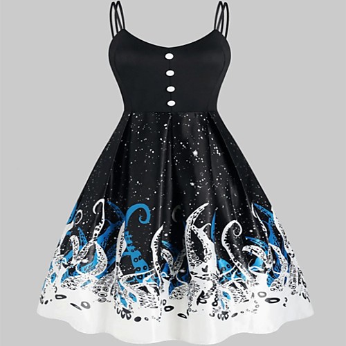 

Women's Swing Dress Knee Length Dress Black Sleeveless Print Print Summer Off Shoulder Hot Casual Halloween 2021 M L XL XXL 3XL