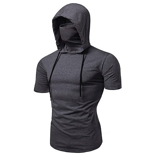 

Men's Short Sleeve Hoodie with Mask Running Shirt Tee Tshirt Top Street Athleisure Summer Cotton Thermal Warm Breathable Soft Running Jogging Training Sportswear Solid Colored Normal Black Burgundy