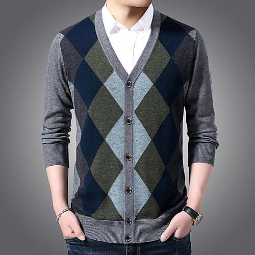 

Men's Basic Knitted Color Block Sweater Long Sleeve Sweater Cardigans V Neck Winter Black Blue Dark Gray