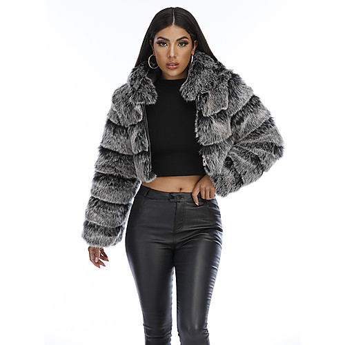 

Women's Solid Colored Fur Trim Basic Fall & Winter Faux Fur Coat Short Daily Long Sleeve Faux Fur Coat Tops White