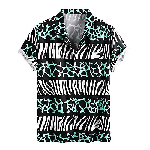 

Men's Shirt Other Prints Color Block Short Sleeve Daily Tops Basic Green
