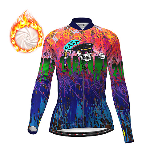 

21Grams Women's Long Sleeve Cycling Jersey Winter Fleece Dark Blue Skull Christmas Bike Top Mountain Bike MTB Road Bike Cycling Fleece Lining Breathable Warm Sports Clothing Apparel / Micro-elastic