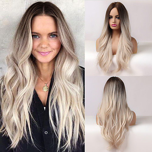 

Cosplay Costume Wig Synthetic Wig Ombre Curly Body Wave Middle Part Side Part Wig Very Long Ombre Blonde Synthetic Hair 28 inch Women's Cosplay Fashion Middle Part Blonde BLONDE UNICORN