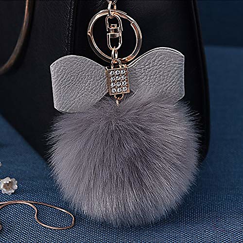 

fluffy ball key chain 8-10cm cute keychain bag charm ball fur key chain for car key ring (grey)