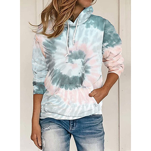 

Women's Pullover Hoodie Sweatshirt Tie Dye Daily Weekend Other Prints Basic Casual Hoodies Sweatshirts Blue Purple Wine