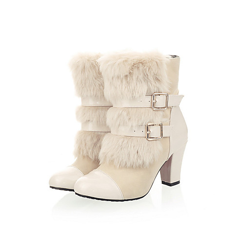 

Women's Boots Block Heel Boots Chunky Heel Round Toe Mid Calf Boots Casual Basic Daily Walking Shoes PU White Black Blue / Mid-Calf Boots