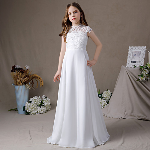 

A-Line Jewel Neck Floor Length Chiffon Junior Bridesmaid Dress with Pleats