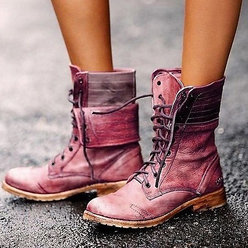 

Women's Boots Cuban Heel Round Toe Mid Calf Boots Classic Punk & Gothic Daily PU Solid Colored Camel Fuchsia Khaki / Booties / Ankle Boots / Booties / Ankle Boots