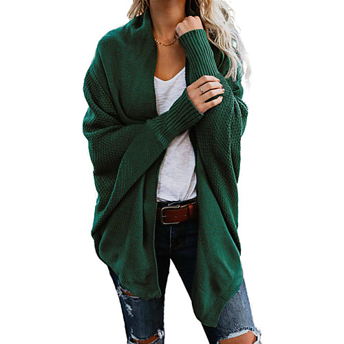 

Women's Basic Pocket Cardigan Long Sleeve Batwing Sleeve Sweater Cardigans Open Front Red Navy Blue Pink