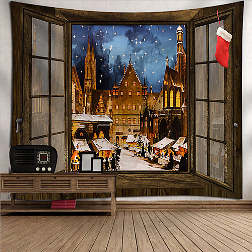 

Wall Tapestry Art Decor Blanket Curtain Picnic Tablecloth Hanging Home Bedroom Living Room Dorm Decoration Polyester House Snow Starry Sky