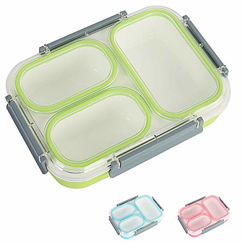 

lunch bento box food storage container leakproof with sealed compartment for woman man work & #40;green 3 compartment& #41;