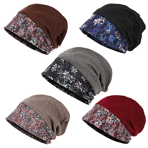 

Women's Ski Hat Beanie Hat 1 PCS Winter Outdoor Portable Breathable Warm Soft Skull Cap Beanie Hat Printing Wool Cotton Dark Grey Black Red for Hunting Ski / Snowboard Climbing