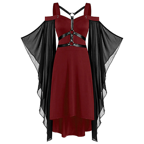 

Women's A Line Dress Knee Length Dress Black Purple Wine Short Sleeve Solid Color Patchwork Fall Summer V Neck Boat Neck Hot Vintage Sexy Halloween 2021 S M L XL XXL 3XL 4XL 5XL