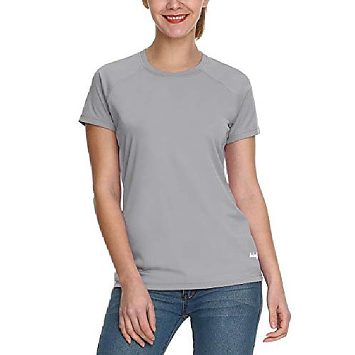 

women's upf 50 uv sun protection t-shirt outdoor performance short sleeve light grey size s